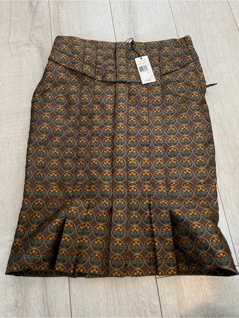 Maxstudio Brown Printed Pencil Skirt with Teal and Gold Accents